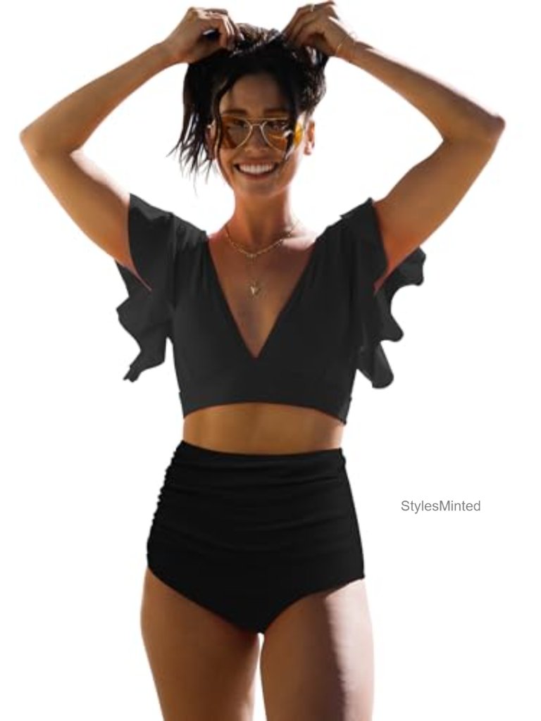 Ruffle High Waist Bikini Set With Padded Top And Cheeky Bottom